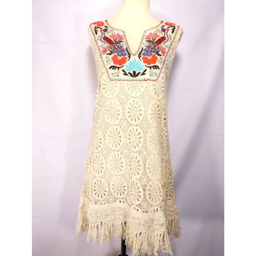 Rare Anthropologie crochet and fringe dress